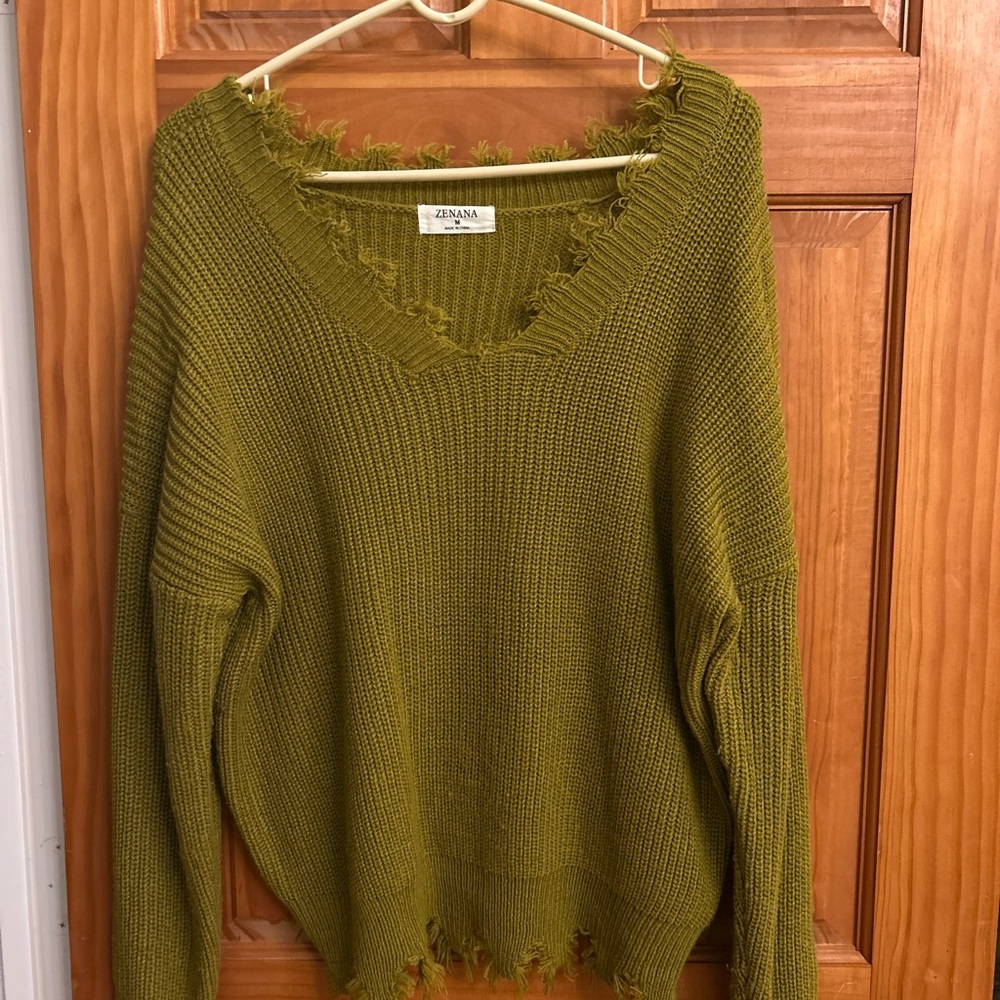 Zenana Outfitters Olive V-Neck Sweater